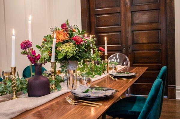 This walnut dining table is the perfect backdrop for the holidays.