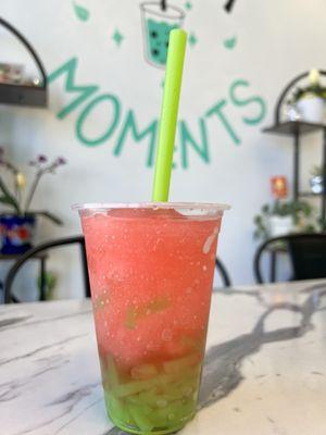 Watermelon Slush with Green Apple Jellies