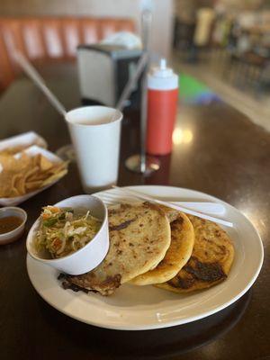 Chicharron Pupusas and a Loroco Y Queso Pupusa - Veggie. So good!