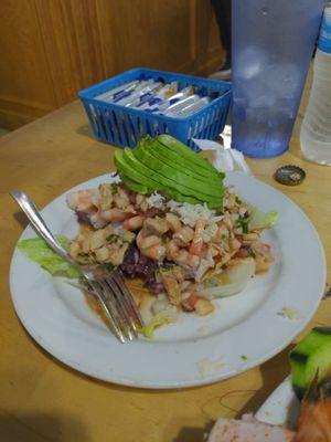 Ceviche de mixta (fish, shrimp, octopus)