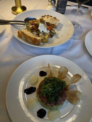 Tuna tartare was amazing! I wasn't impressed with the artichokes goat cheese app.