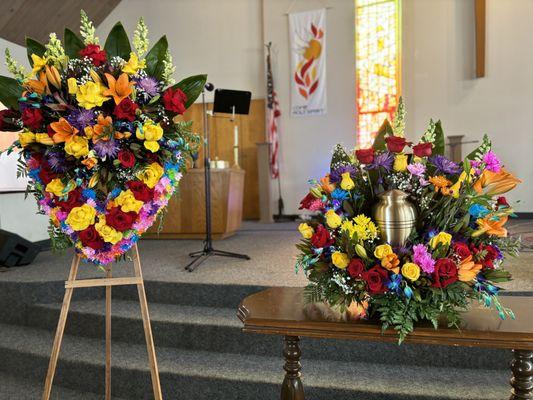 All inclusive Memorial Service with Gold Urn and Flowers.