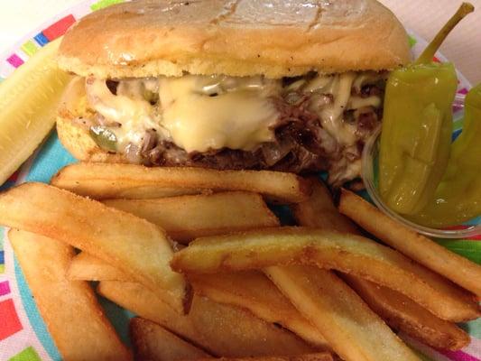 Our Philly Cheese Steak sandwich & Steak Frys