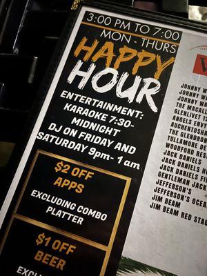 Happy hour with karaoke and DJ hours