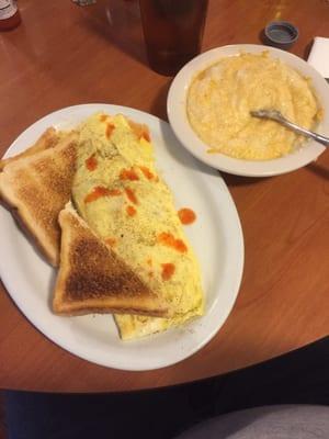 Veggie omlet and cheese grits!