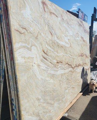 Nacarado Quartzite for kitchen counters and Lucy