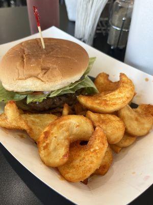 Mikes Burger and thick curly fries