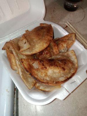 Fried dumplings. Still crispy from delivery.