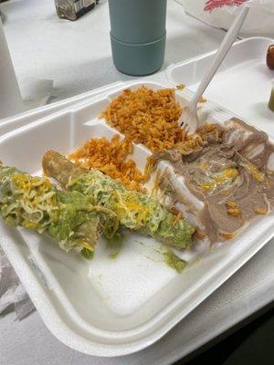 3 rolled taquitos w/rice and beans