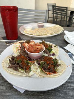 Beef brisket tacos with Kimchi