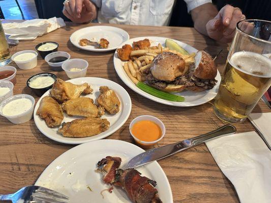 Wings and Roast beef on Weck. delicious