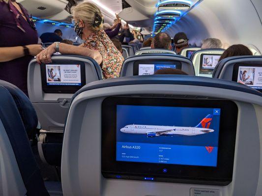 Inside an Airbus A320-200. View from seat 25E.