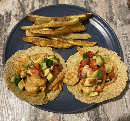 Lime Pepper Shrimp Tacos with Strawberry/Avocado Pico