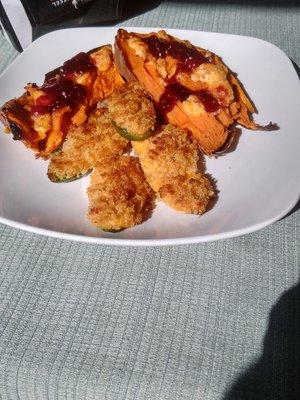 Jalepeno Poppers and Roast Sweet Comfort Potato w Fresh raspberry Jam