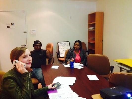 student relaxing during break at Dexterity driving school classroom