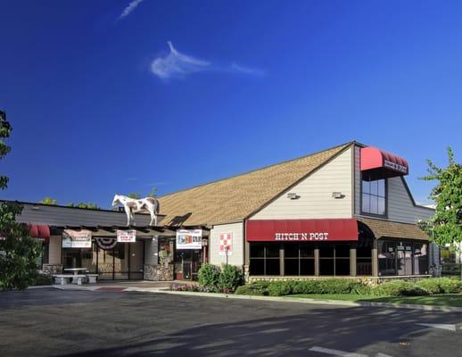 Located on the corner of Chapman and Rancho Santiago. Look for the horse on the roof!!