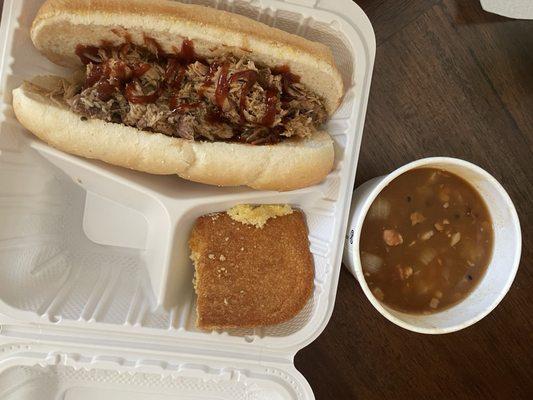 First time trying the pit in battleground, this is the pulled pork sandwich with a side of beans. $15, the picture speaks for itself.