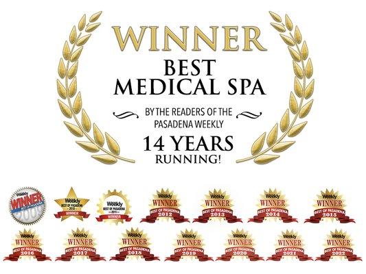 We're honored to have been voted BEST MEDICAL SPA by the readers of Pasadena Weekly, 14 years in a row!