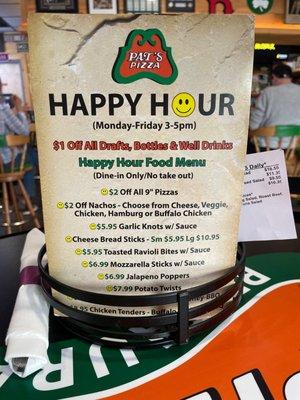 Happy hour menu