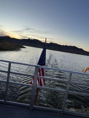 Back of the boat at sunset