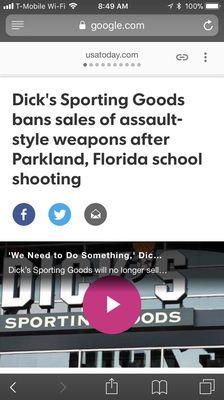 Dicks ends selling assault weapons!!! Thank you!