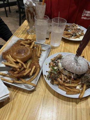 The "Gang" on the right and pork tenderloin sandwich on the left.