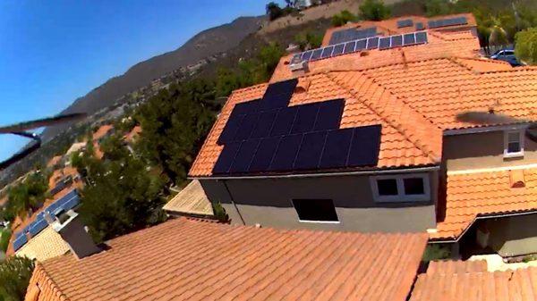 Drone footage of solar panels