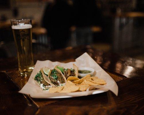 Pilsner and three taco combo