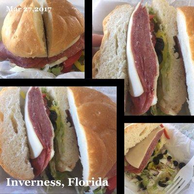 Salami sandwich on a bulkie roll. Heavy, medium or light , related to meat "load"... I requested light. Checkout my pic! Yum!