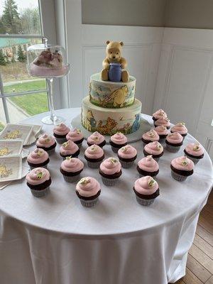 Vanilla cake with strawberry filling decorated for my daughters shower