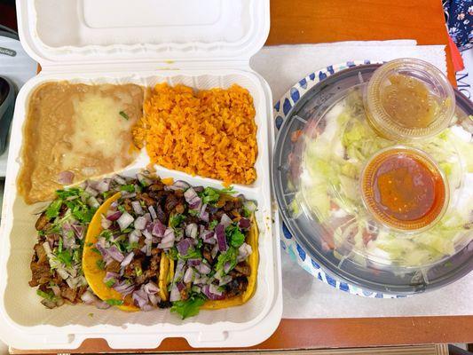 Carne Asada Taco plate and Chicken Burrito Bowl