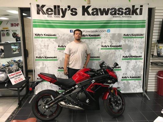 Myron was on an old classic KZ! He is excited to be picking up this awesome 2016 #Kawasaki #Ninja650 ABS!...