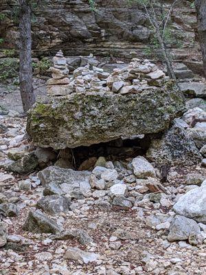 A collection of cairns placed in the creekbed