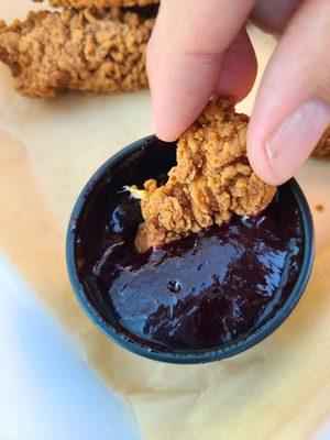 Southern Fried Chicken Tenders with blueberry sauce