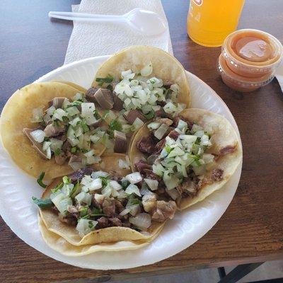 Lengua and two Cabeza tacos.