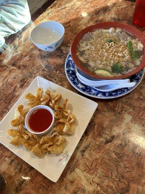 Crab Puffs and Sizzling Rice Soup, both were delicious!