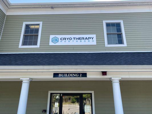 Front door of office Building, Northborough Cryo Therapy is on the 2nd floor