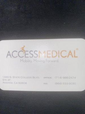 Pic of business card for Access Medical Rehab