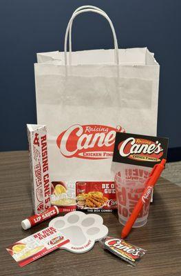 Cane's swag..door prizes??