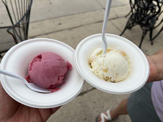 Grape sorbet and ginger pear ice cream