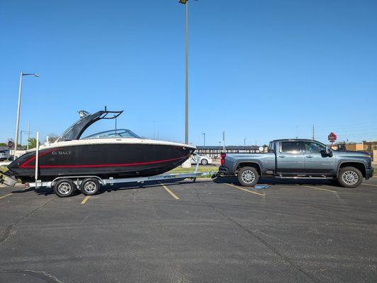 5 hours of driving later the boat remains snug on the trailer.