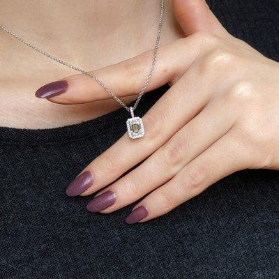 Emerald cut halo diamond pendant