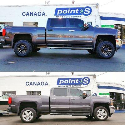 Duramax Leveled with Ready Lift sitting on double dark tinted Fuel Couplers wrapped with Goodyear Duratracs!