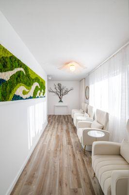 The lobby of our spa, where you can enjoy a complimentary footsoak and beverage to wind down and soothe the nervous system before recieving.