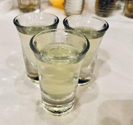 complimentary Limoncello shots