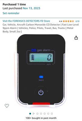 Here is a picture of the highly rated car CO detector that I bought on Amazon.