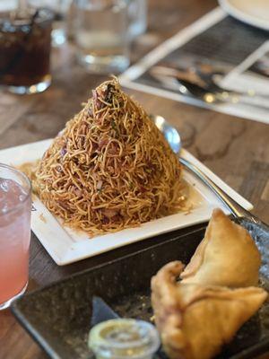 Vegan samosas and crunchy noodle salad. Both were amazing.