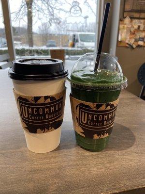 16 oz oat milk cappuccino and green smoothie