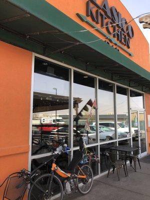 My eBikeKit-assisted CruzBike parked in front/entrance.