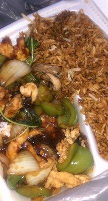 Basil chicken, fried rice